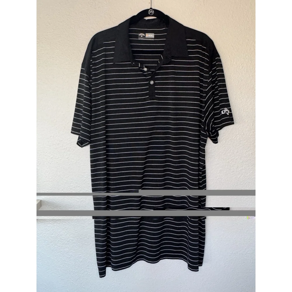 Callaway Opti-Dri Polo Shirt Men’s 2XL Black White Stripe Golf Performanc